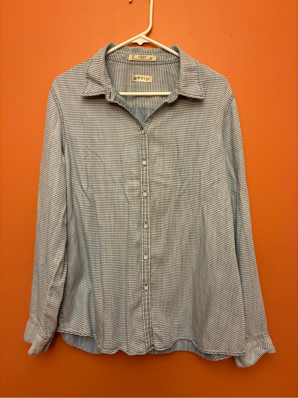 Orvis Blue & White Striped Button Front Shirt - Ladies 16